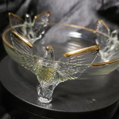 Vintage Jeannette Glass Eagle Bowl with Gold Trim – 3 Footed Depression Era Glass Dish