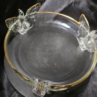 Vintage Jeannette Glass Eagle Bowl with Gold Trim – 3 Footed Depression Era Glass Dish
