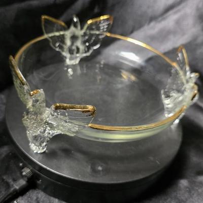 Vintage Jeannette Glass Eagle Bowl with Gold Trim – 3 Footed Depression Era Glass Dish