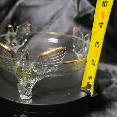 Vintage Jeannette Glass Eagle Bowl with Gold Trim – 3 Footed Depression Era Glass Dish