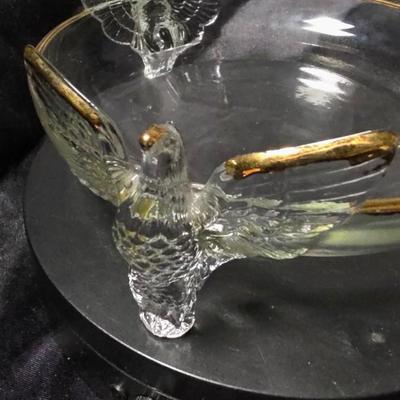 Vintage Jeannette Glass Eagle Bowl with Gold Trim – 3 Footed Depression Era Glass Dish