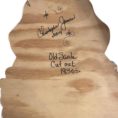 1930s Santa Claus Printed Cutout Mounted on Wood Wall Hanging