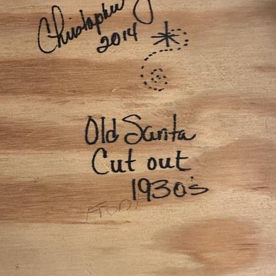 1930s Santa Claus Printed Cutout Mounted on Wood Wall Hanging