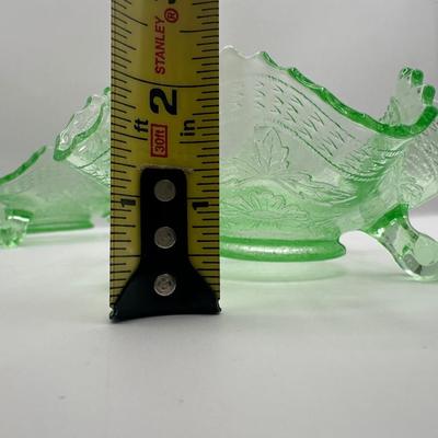 Pair of Uranium Glass Footed Ruffled Bowls