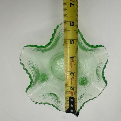 Pair of Uranium Glass Footed Ruffled Bowls