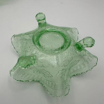 Pair of Uranium Glass Footed Ruffled Bowls