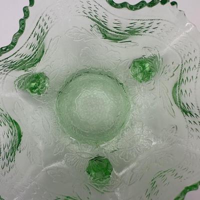 Pair of Uranium Glass Footed Ruffled Bowls