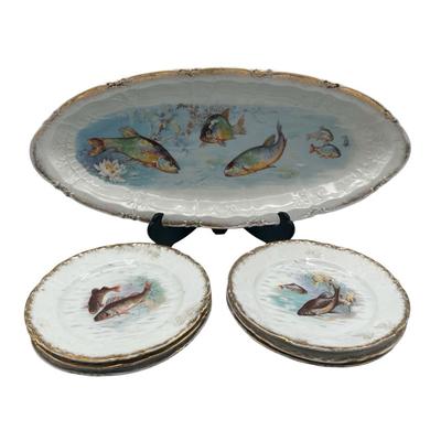 Vintage Victoria Carlsbad Austrian Porcelain Fish Plates & Platter