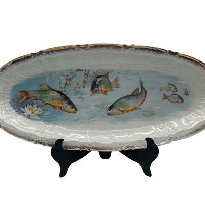 Vintage Victoria Carlsbad Austrian Porcelain Fish Plates & Platter