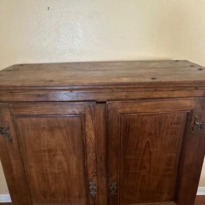 Vintage Solid Wood Two-Door Cabinet with Iron Hardware