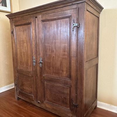 Vintage Solid Wood Two-Door Cabinet with Iron Hardware