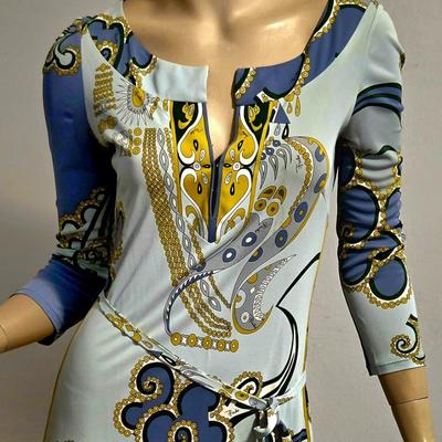 Vtg 60-70s Amazing Pucci dress blue/Gold print