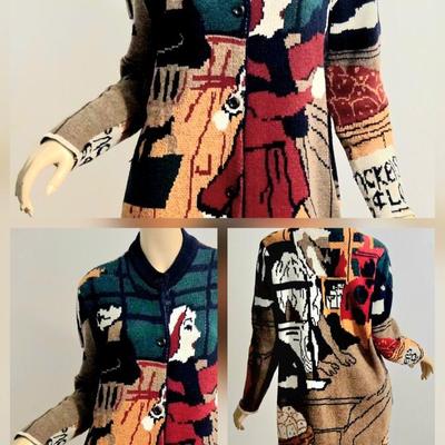 Vtg 80-90s Novelty knited Sweater Coat OOAK