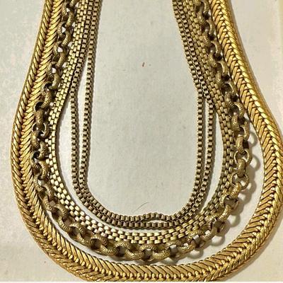 Vtg 50 Miriam Haskell signed Gold strand Necklace