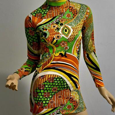 Vtg 60-70s Psychedelic micro mini dress or long Tunic Amazing