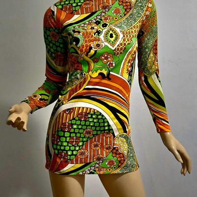 Vtg 60-70s Psychedelic micro mini dress or long Tunic Amazing