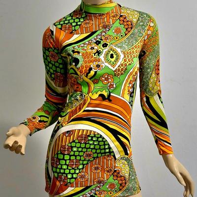 Vtg 60-70s Psychedelic micro mini dress or long Tunic Amazing