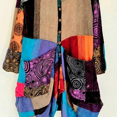 Amazing vtg patchwork cotton mid Duster