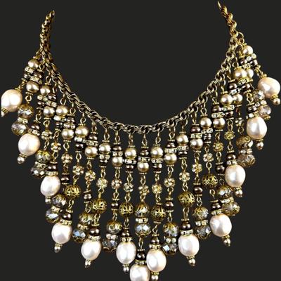 Vtg very early Miriam Haskell Wide Bib Necklace with pearls