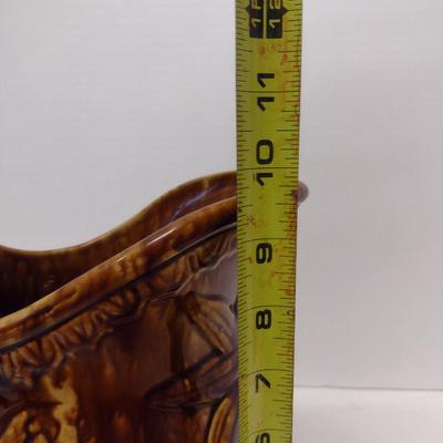 Antique Rockingham Glazed Pitcher with Tulip Design- Approx 10" Tall