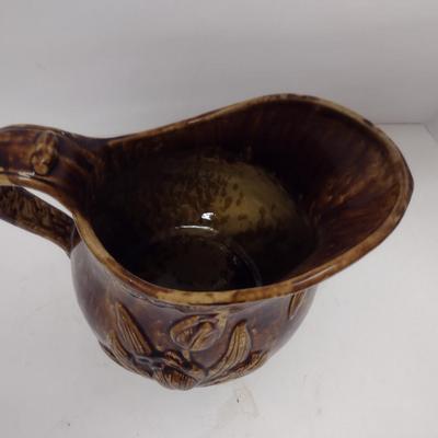 Antique Rockingham Glazed Pitcher with Tulip Design- Approx 10" Tall