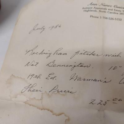 Antique Rockingham Glazed Pitcher with Tulip Design- Approx 10" Tall