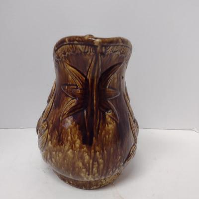 Antique Rockingham Glazed Pitcher with Tulip Design- Approx 10" Tall