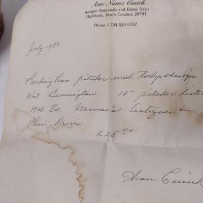 Antique Rockingham Glazed Pitcher with Tulip Design- Approx 10" Tall