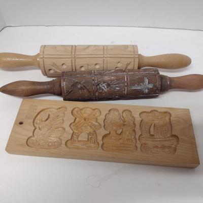 Embossed Wooden Rolling Pins and Cookie Forms