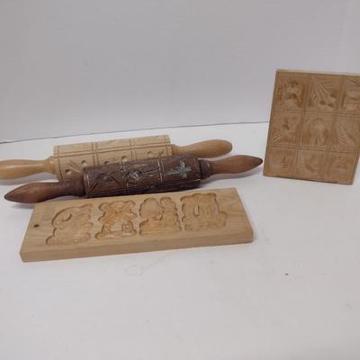 Embossed Wooden Rolling Pins and Cookie Forms