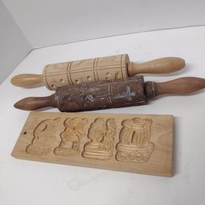 Embossed Wooden Rolling Pins and Cookie Forms