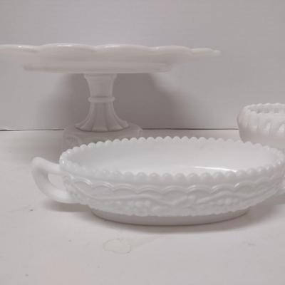 Milk Glass Cake Pedestal and Serving Dishes
