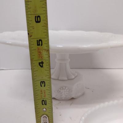 Milk Glass Cake Pedestal and Serving Dishes