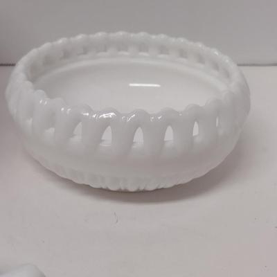 Milk Glass Cake Pedestal and Serving Dishes
