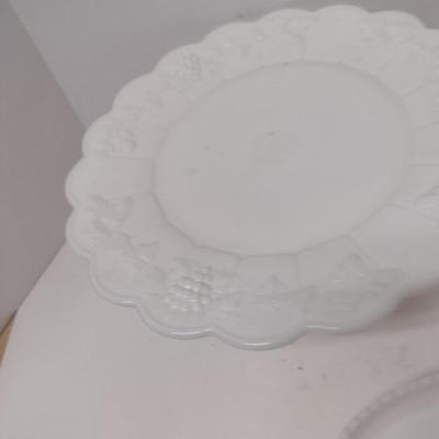 Milk Glass Cake Pedestal and Serving Dishes