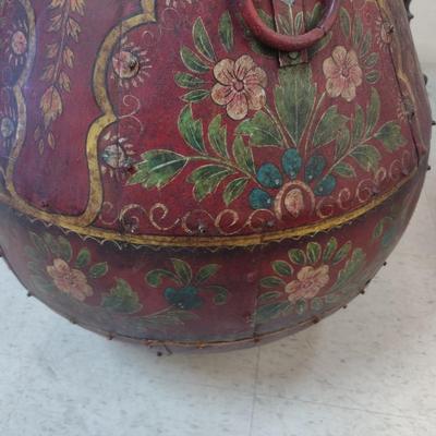 Vintage Hand Painted Large Metal Tall Floor Planter