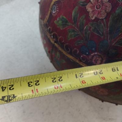 Vintage Hand Painted Large Metal Tall Floor Planter