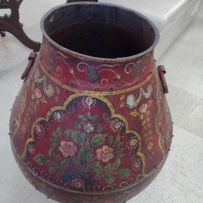 Vintage Hand Painted Large Metal Tall Floor Planter