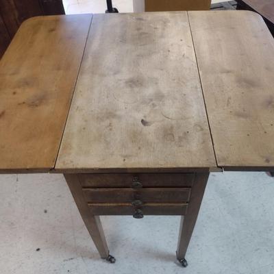 Vintage Three Drawer Pembroke Style Drop Leaf Accent Table