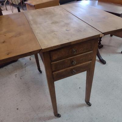 Vintage Three Drawer Pembroke Style Drop Leaf Accent Table