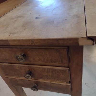Vintage Three Drawer Pembroke Style Drop Leaf Accent Table
