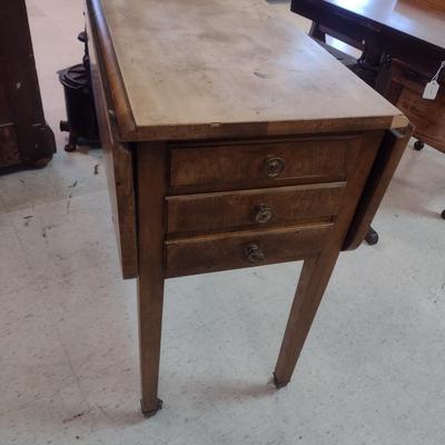 Vintage Three Drawer Pembroke Style Drop Leaf Accent Table