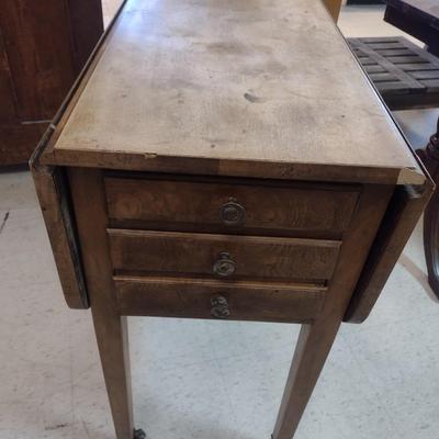 Vintage Three Drawer Pembroke Style Drop Leaf Accent Table