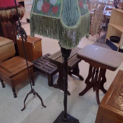 Vintage Metal Post Floor Lamp with Tassel Shade