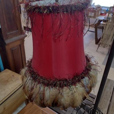 Vintage Metal Post Floor Lamp with Feather Shade