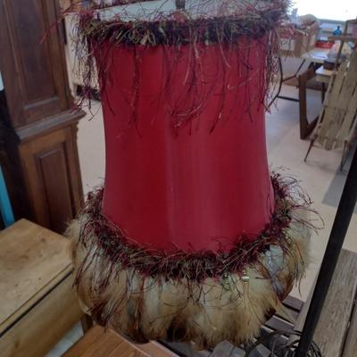 Vintage Metal Post Floor Lamp with Feather Shade