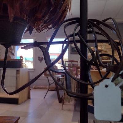 Vintage Metal Post Floor Lamp with Feather Shade
