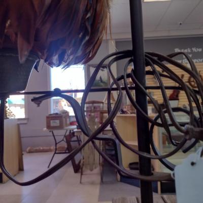 Vintage Metal Post Floor Lamp with Feather Shade