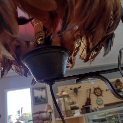 Vintage Metal Post Floor Lamp with Feather Shade