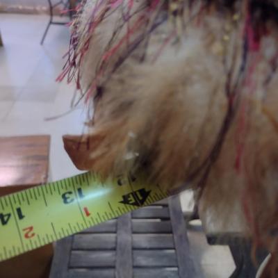 Vintage Metal Post Floor Lamp with Feather Shade